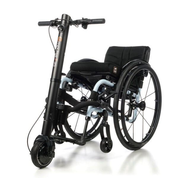 Empulse powered pull assist device attached to wheelchair